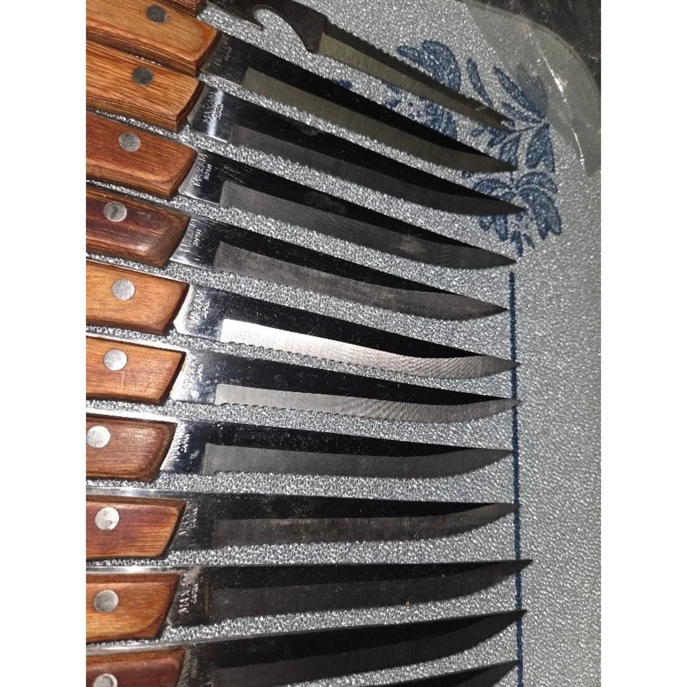Maxam Japan Steak Knife Set 24 Piece Stainless Steel Serrated Wood Handle Vtg